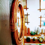 Round rattan mirror