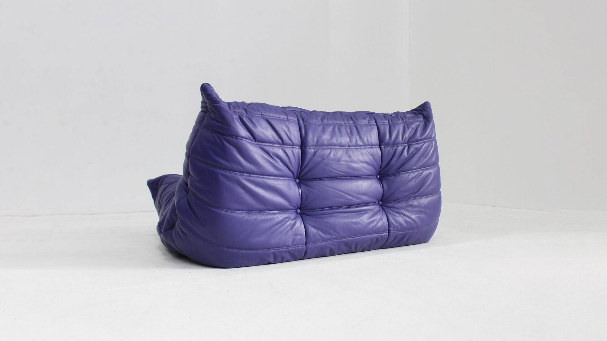 Vintage purple leather Togo 2 seater sofa by Ligne Roset 1990s