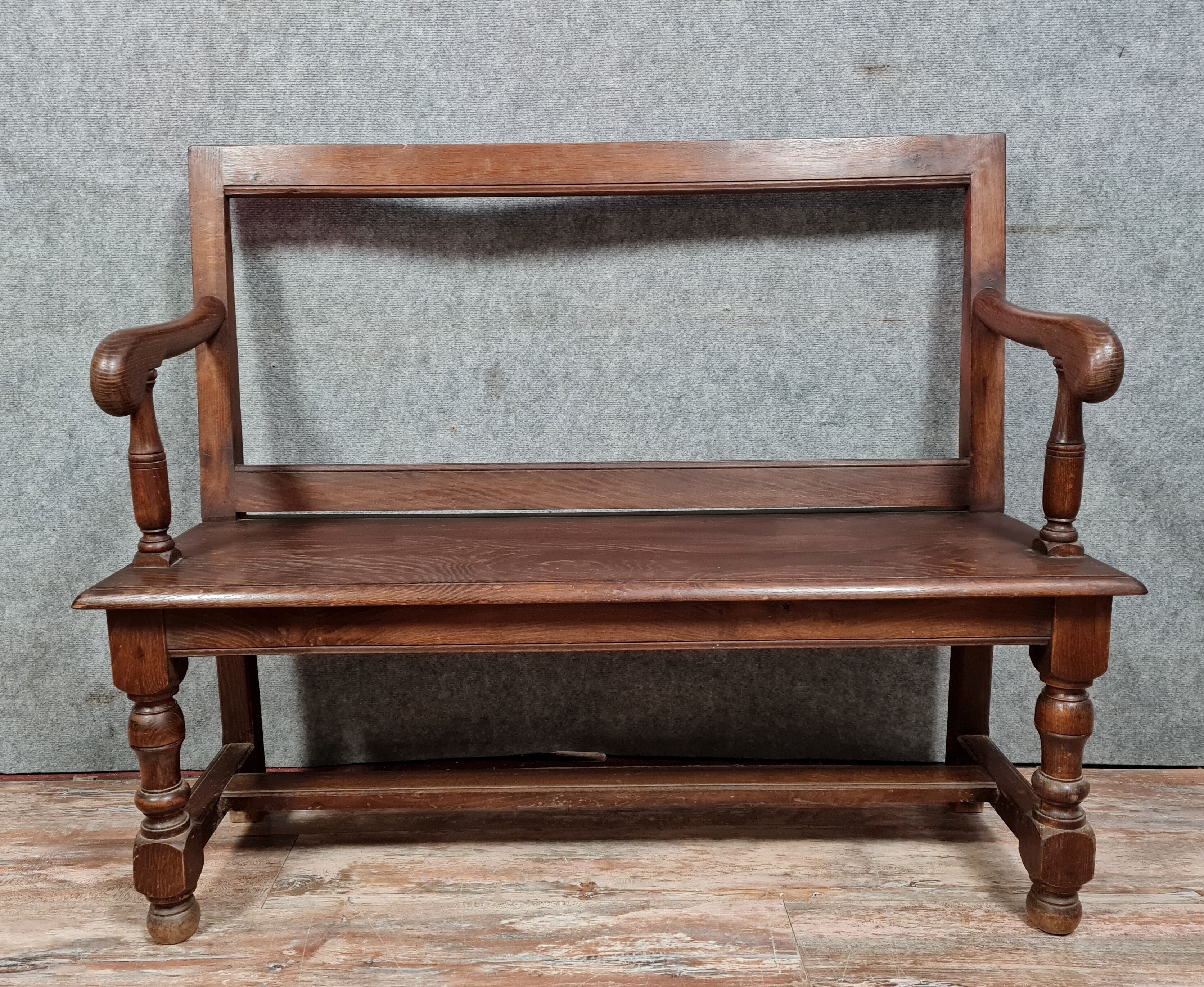 Bench with openwork back Louis XIII style nineteenth century oak