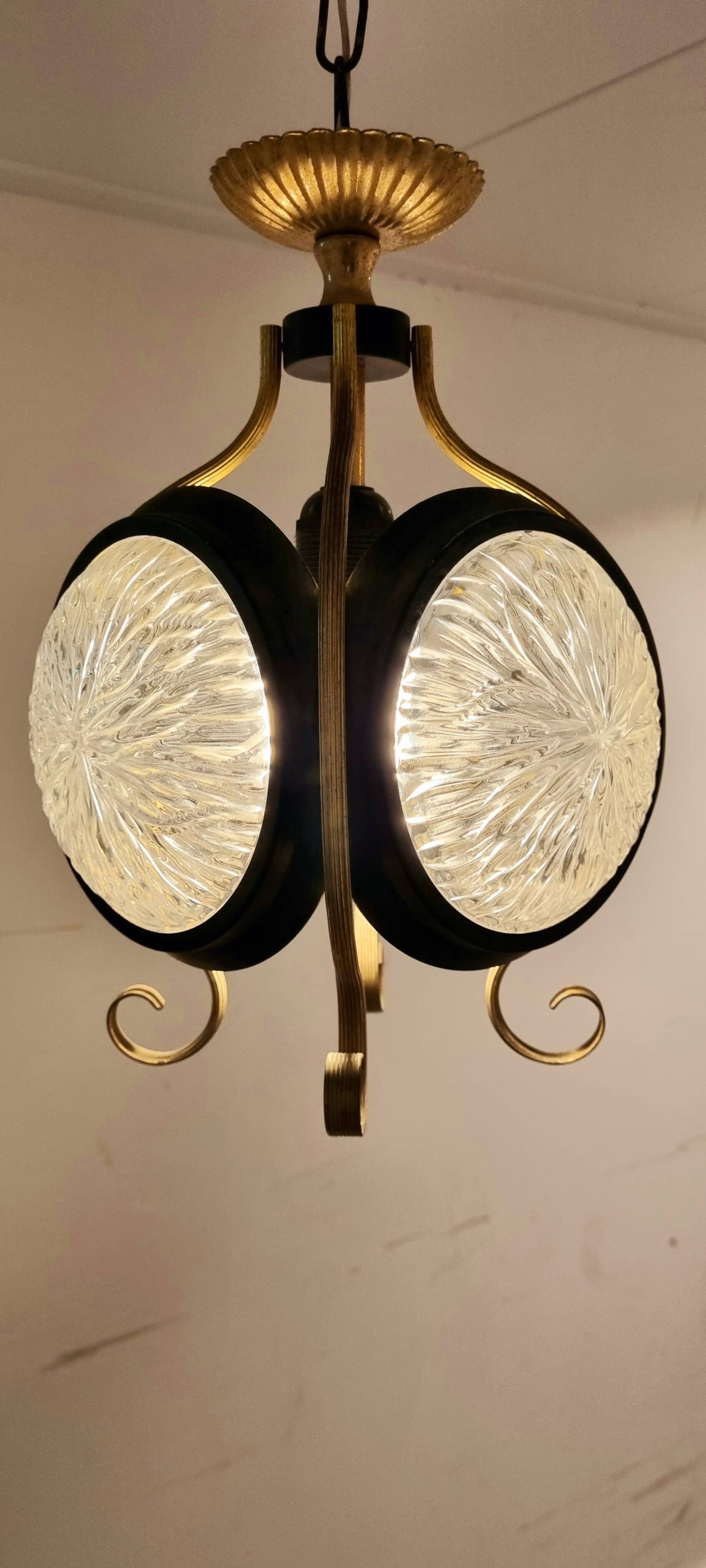 1960s glass brass pendant, frivolous lantern lamp