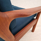 Canapé scandinave entièrement rénové, années 70, laine de meubles, teck
