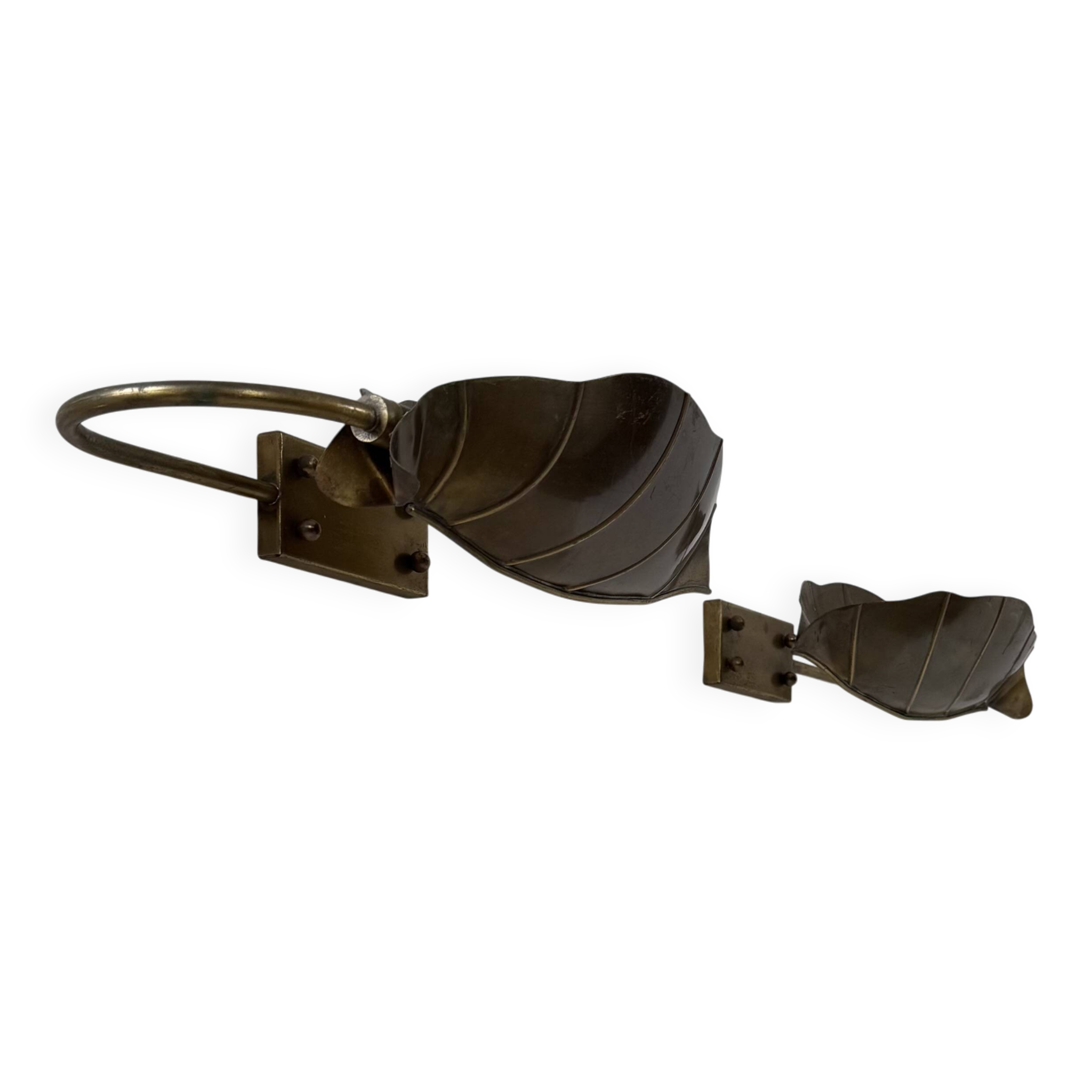 Pair of vintage wall lights, patinated brass, France, 1970.