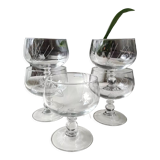 Set of 5 finely cut crystal ice / fruit cups with 2 frosted wheat cob patterns
