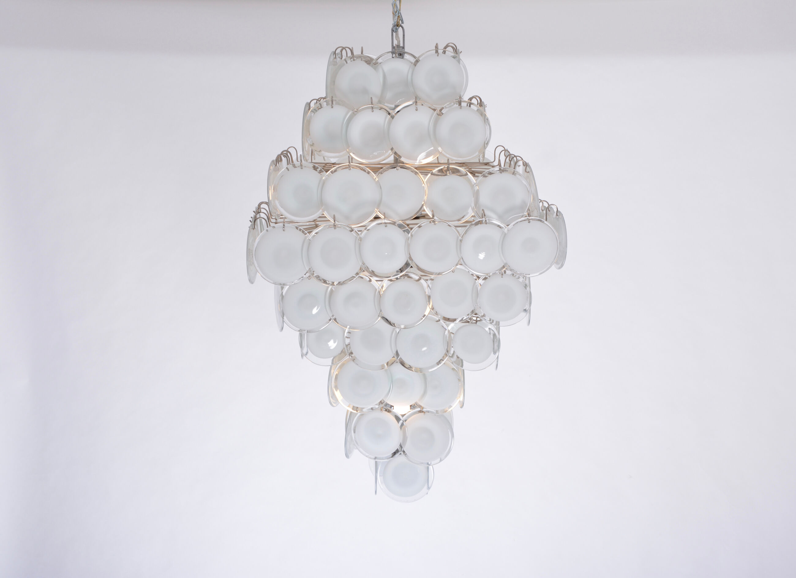 Huge Vintage Italian Chandelier with White Murano Glass Discs
