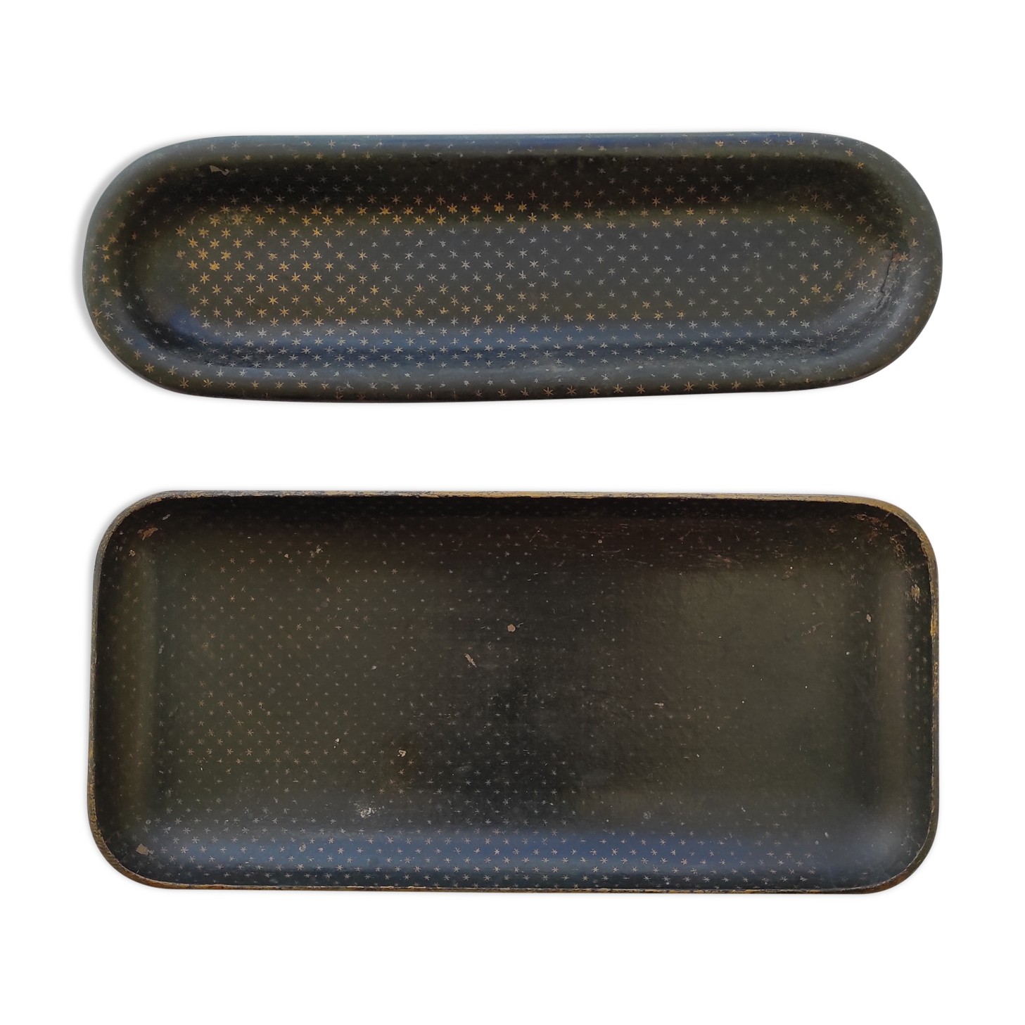oval and rectangular trays / papier-mâché with golden stars NAPOLEON III / 1set of 2 pieces