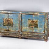 Old wooden entrance buffet in blue and yellow tones (circa 1920).