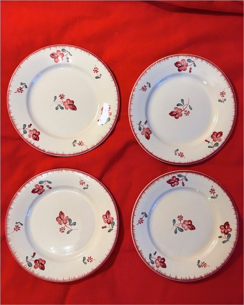 Plates Digoin Sarreguemines fleuries 19th century series Margaret pink flowers