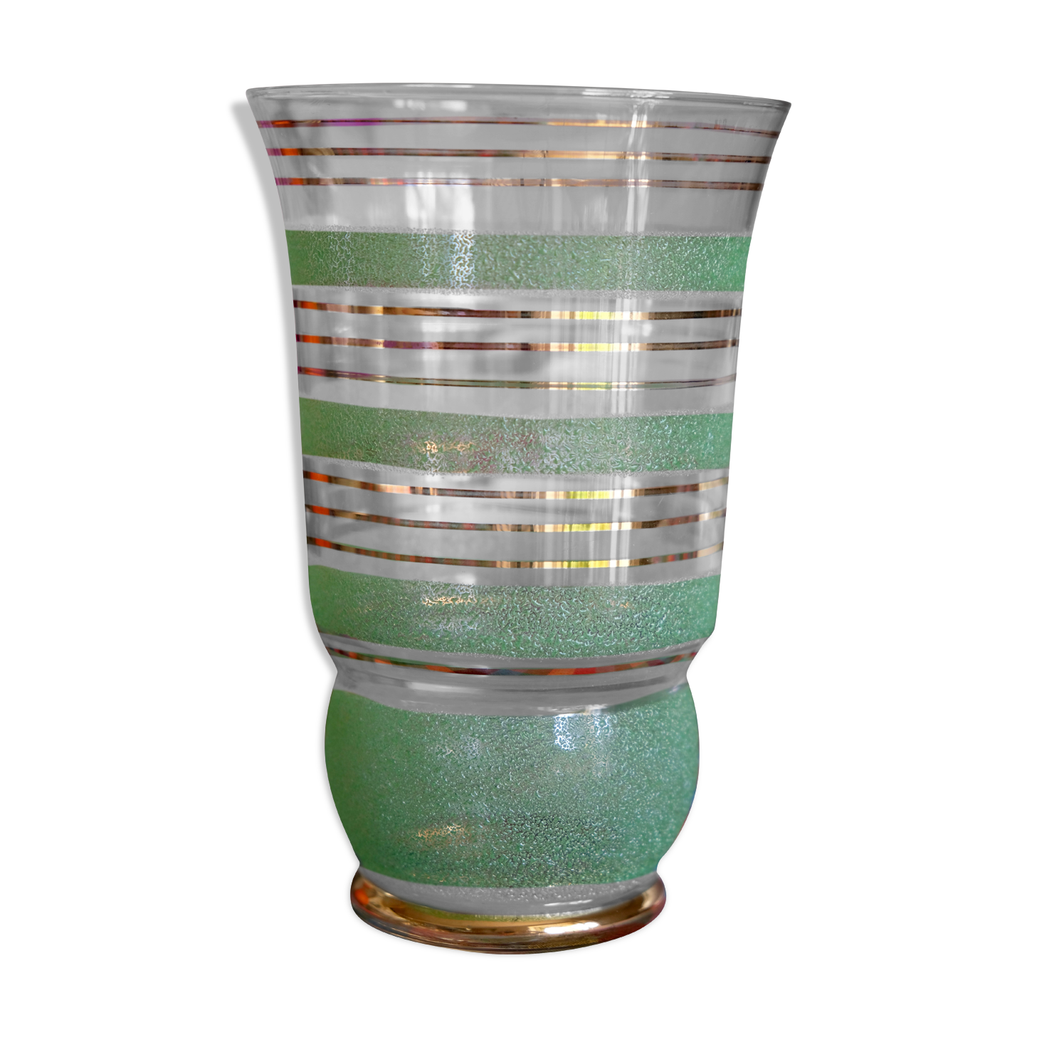 Granite glass vase almond green and golden 1950