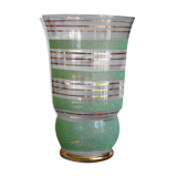 Granite glass vase almond green and golden 1950