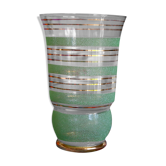Granite glass vase almond green and golden 1950
