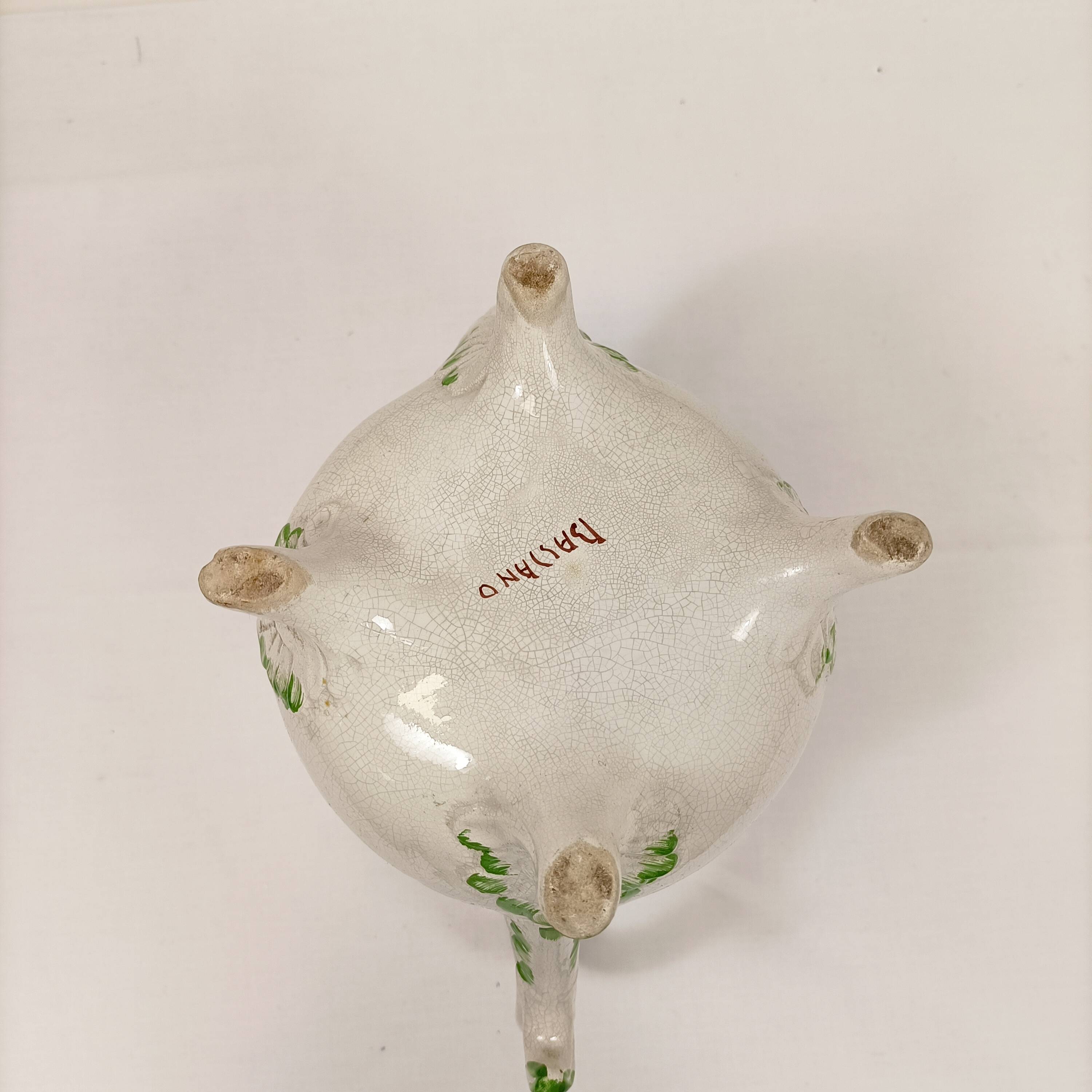 Antique Italian Bassano Vase Pitcher Carafe - Flower Pattern