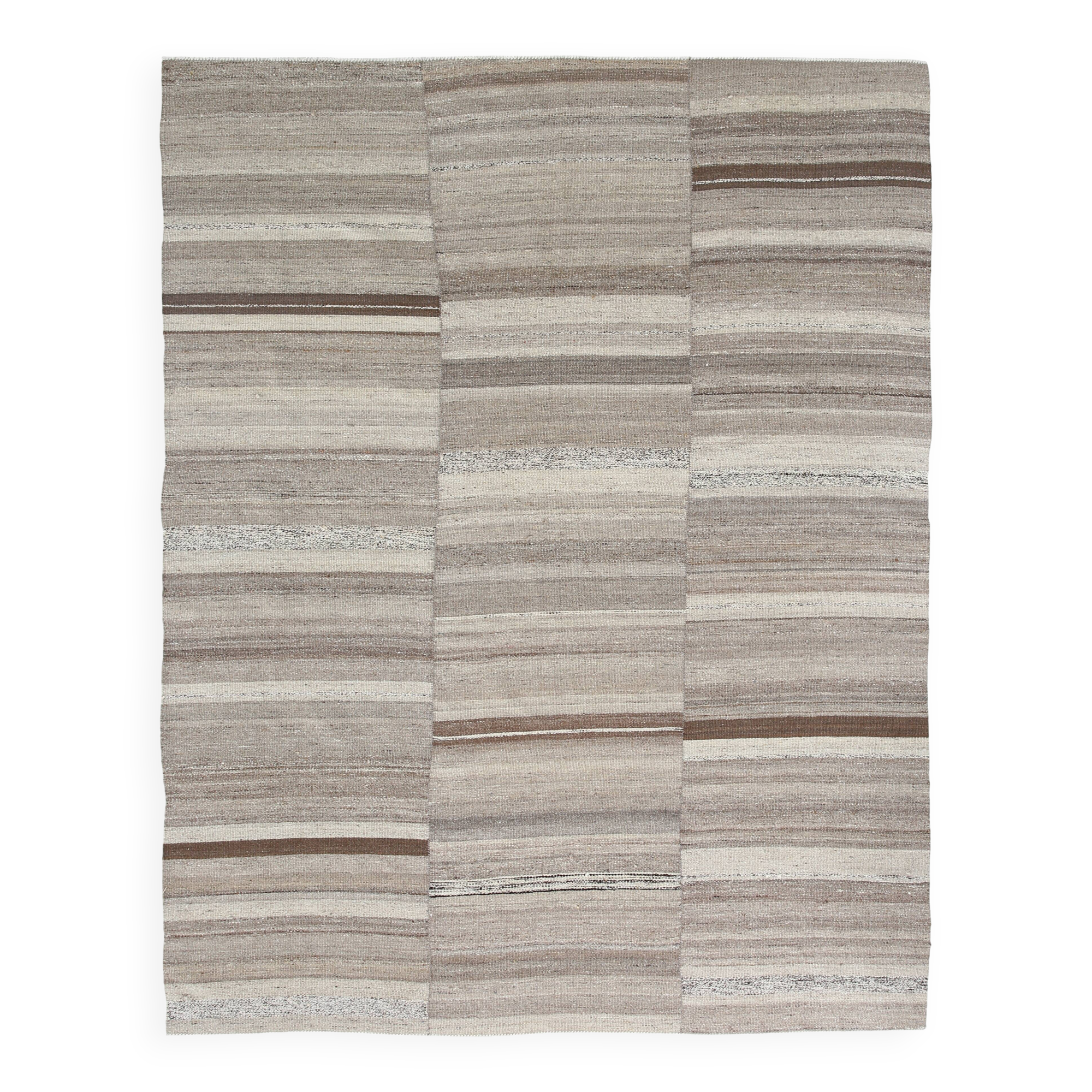 8x10 Kilim Brown & Cream Contemporary Kilim Rug, 233x293Cm