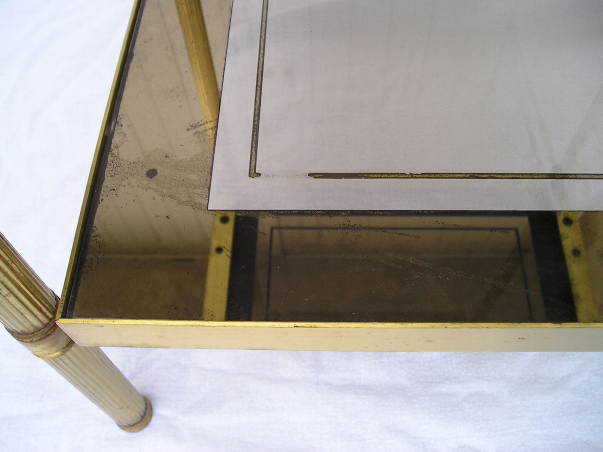 End table, end table in bronze gold and double glass mirror 70's