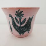 Ceramic flowerpot vase with rooster design - signed yvon roy durtal vallauris
