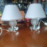Paire de lampes en verre et chrome vers 1950