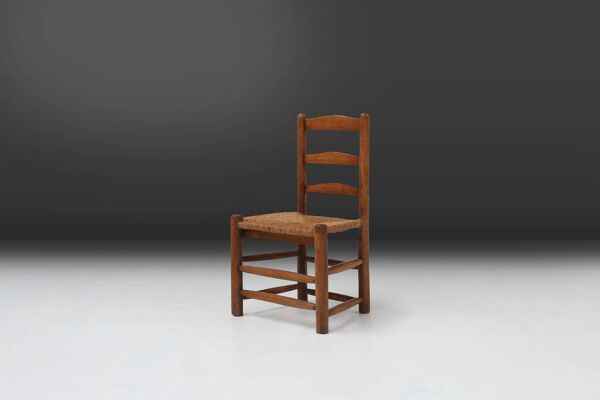Chaise Wabi-Sabi en bois et osier, France années 1850