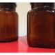 Pair of old amber glass jars