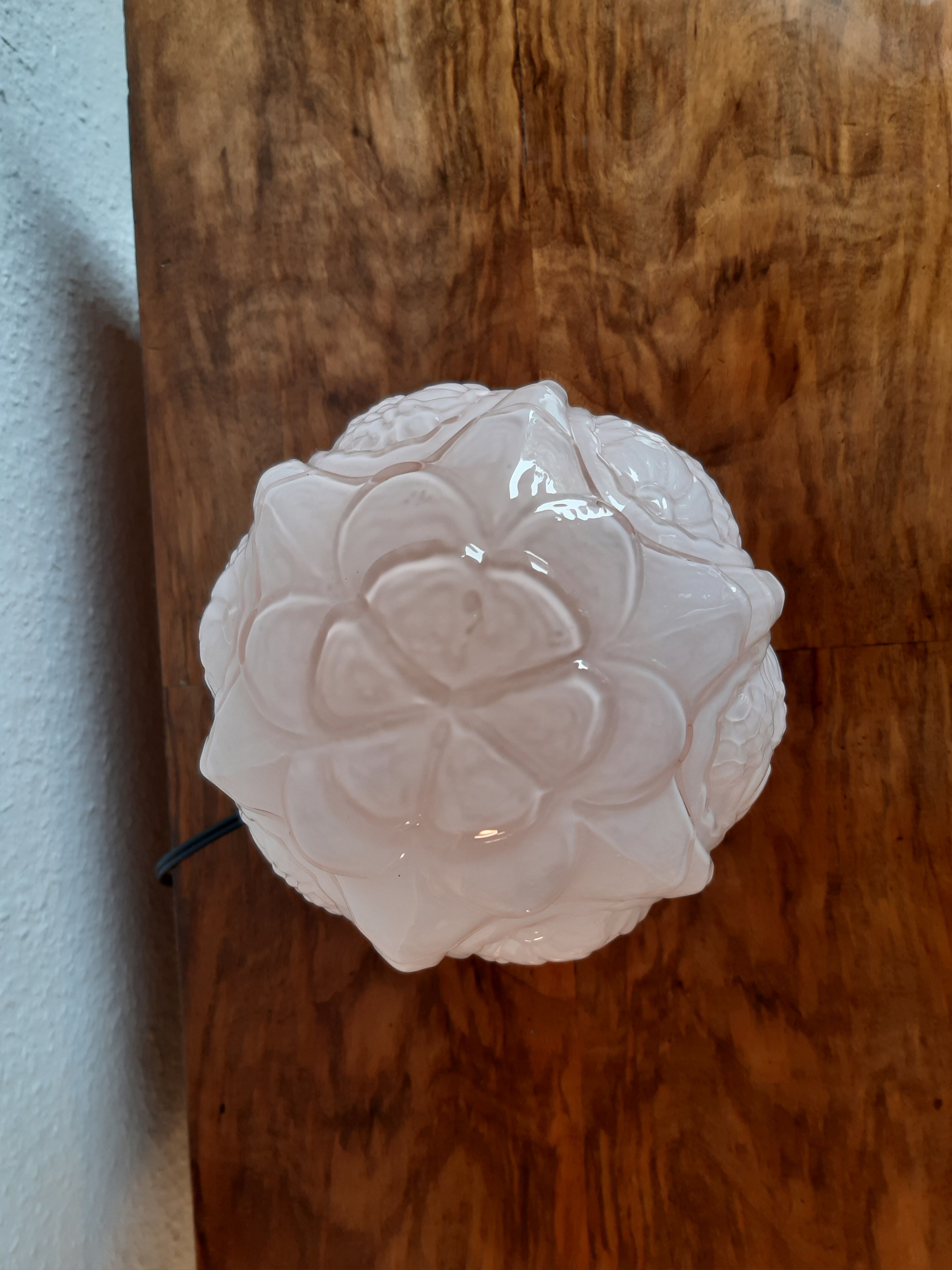 Old little lamp art deco light ball molded glass rosé