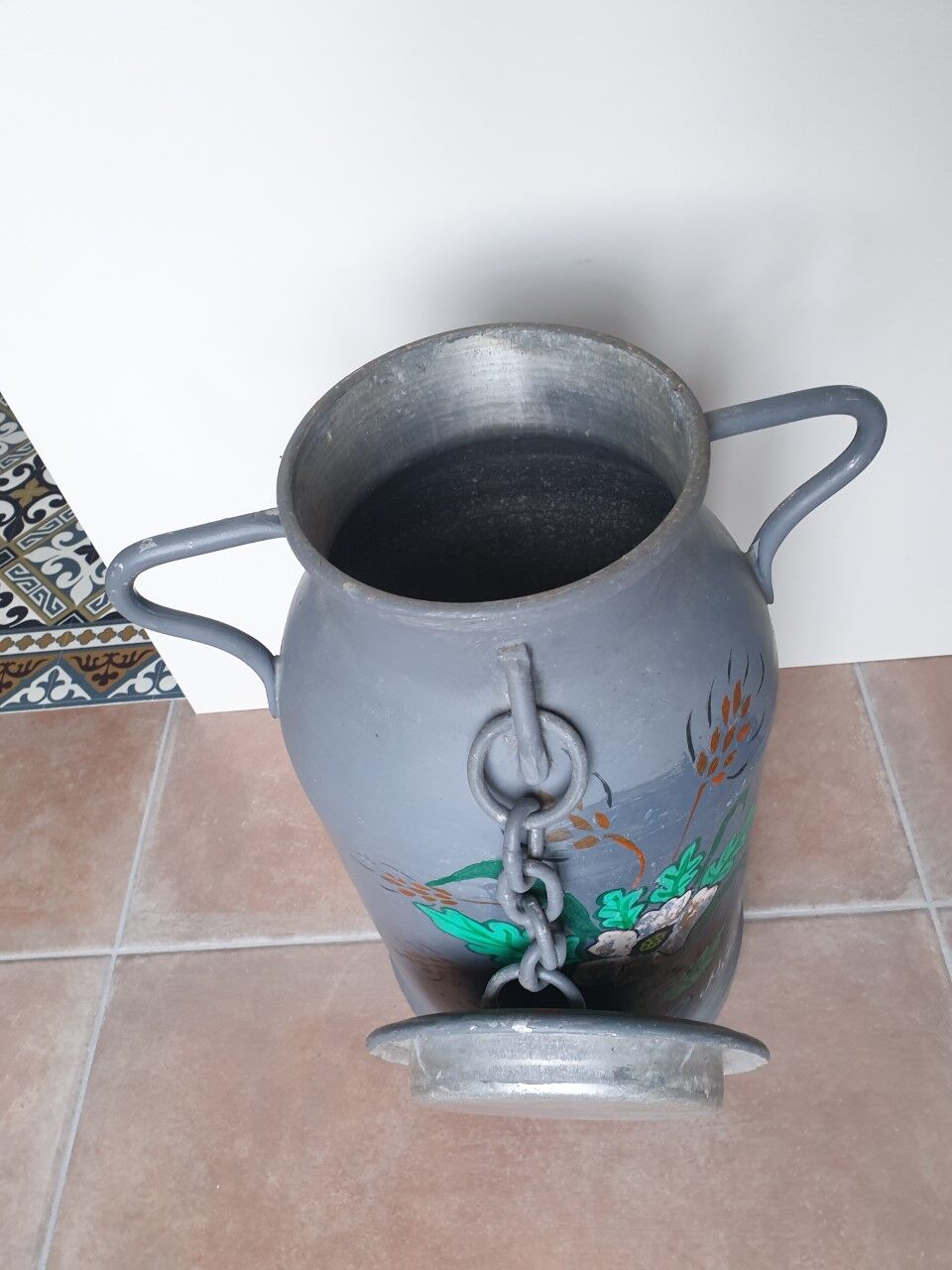 Large old farm milk pot