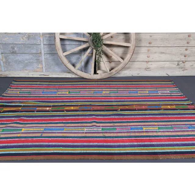 Vintage Turkish Hand-Knotted Wool Cotton Pink Kilim Area Rug 170x245