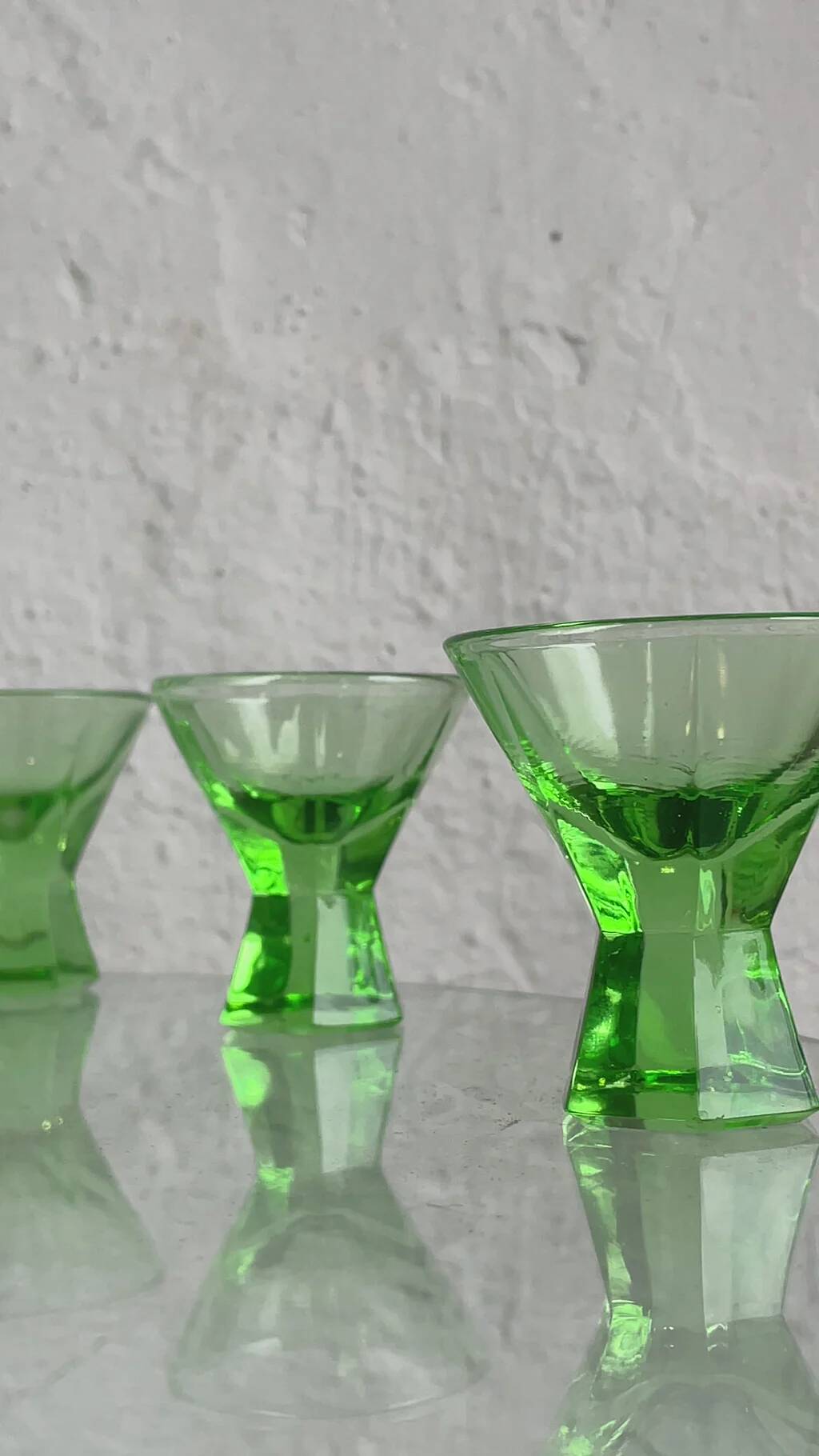 Green glass Art Deco liquor  set, Czechoslovakia 1920s-1930s