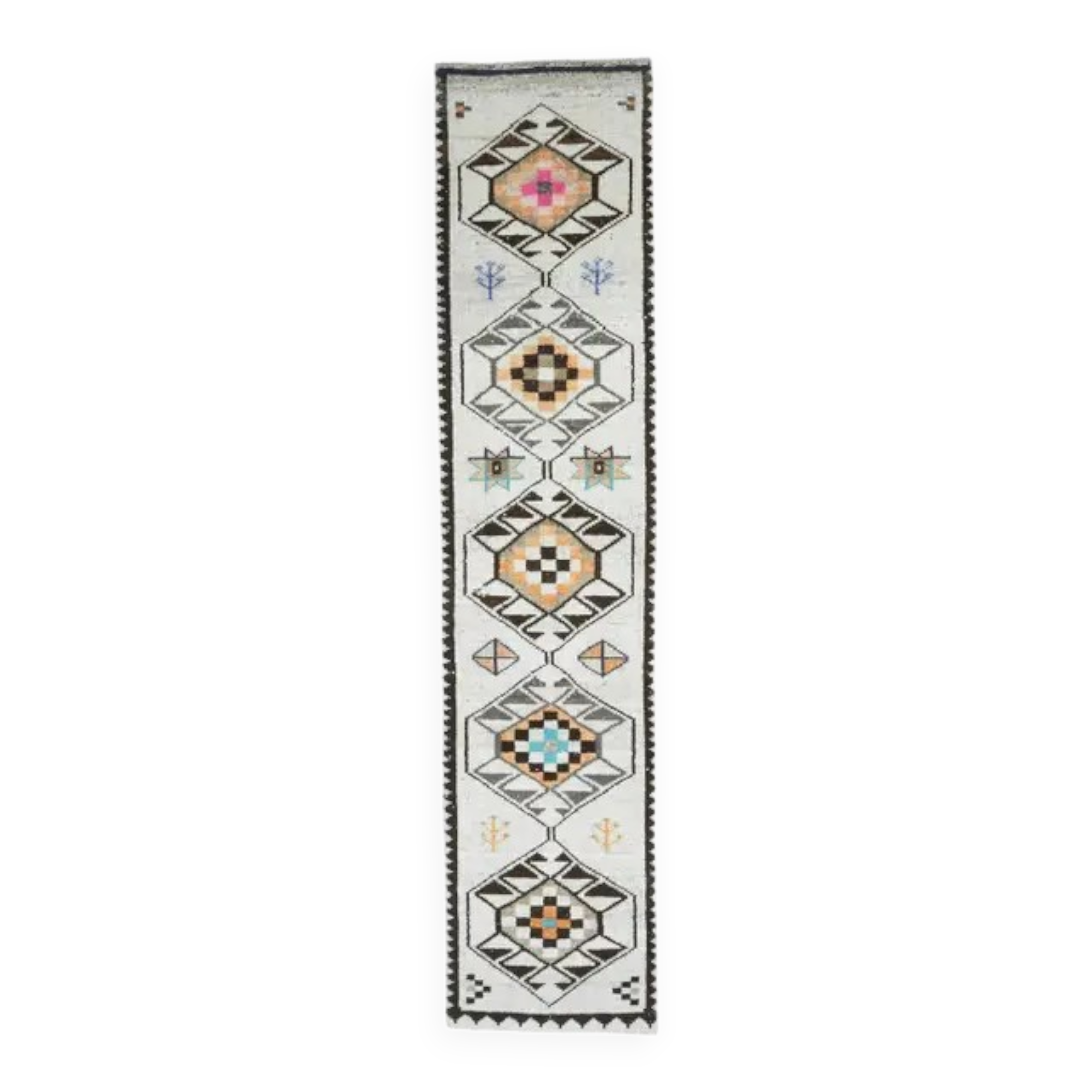 Vintage Turkish Oushak Handmade Wool Cotton White Runner Rug 81x363