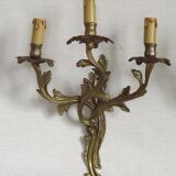 Magnificent Pair of French Antique Bronze Three-Light Acanthus Wall Sconces