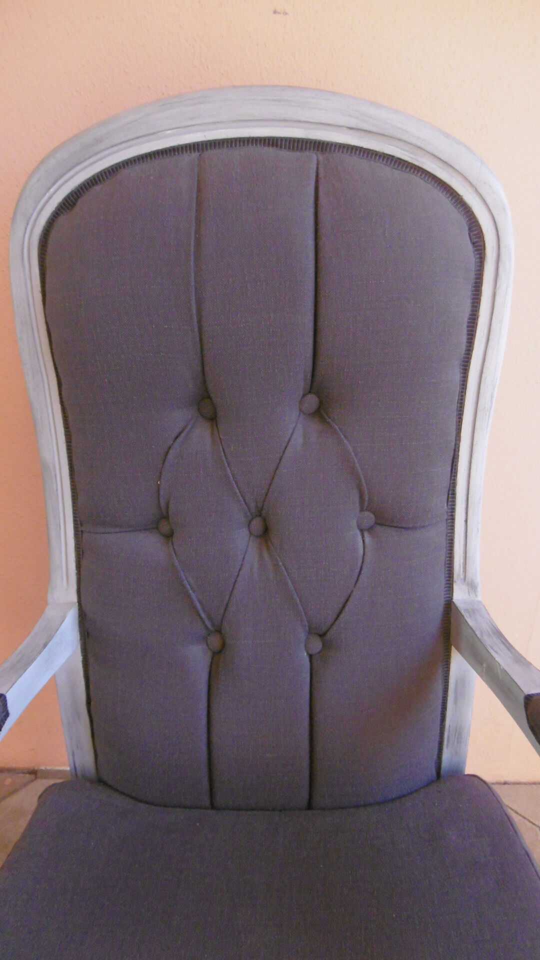 GREY PATINATED VOLTAIRE ARMCHAIR AND ANTHRACITE FABRIC