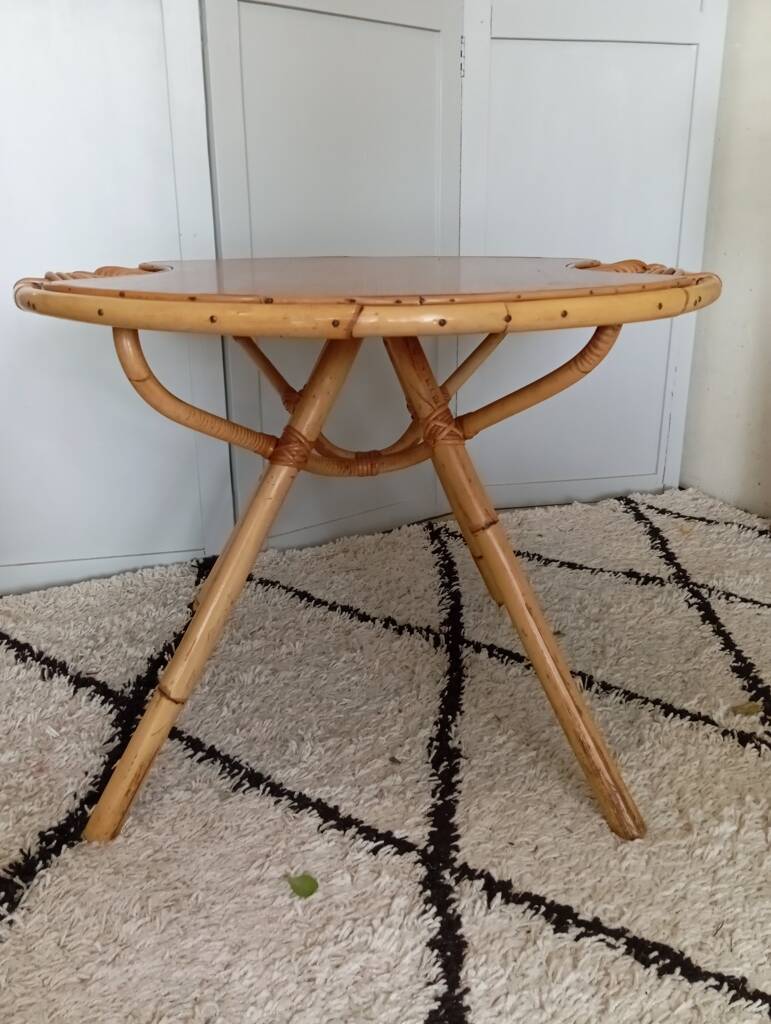 Rattan and oak coffee table from the 60s