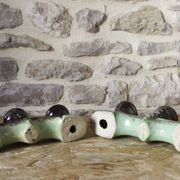 Pair of candlesticks 3 arms in glazed ceramic