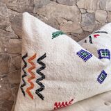 Housse de coussin marocaine faite à la main (60x40 cm) blanche, housse de coussin pour tapis Kilim.