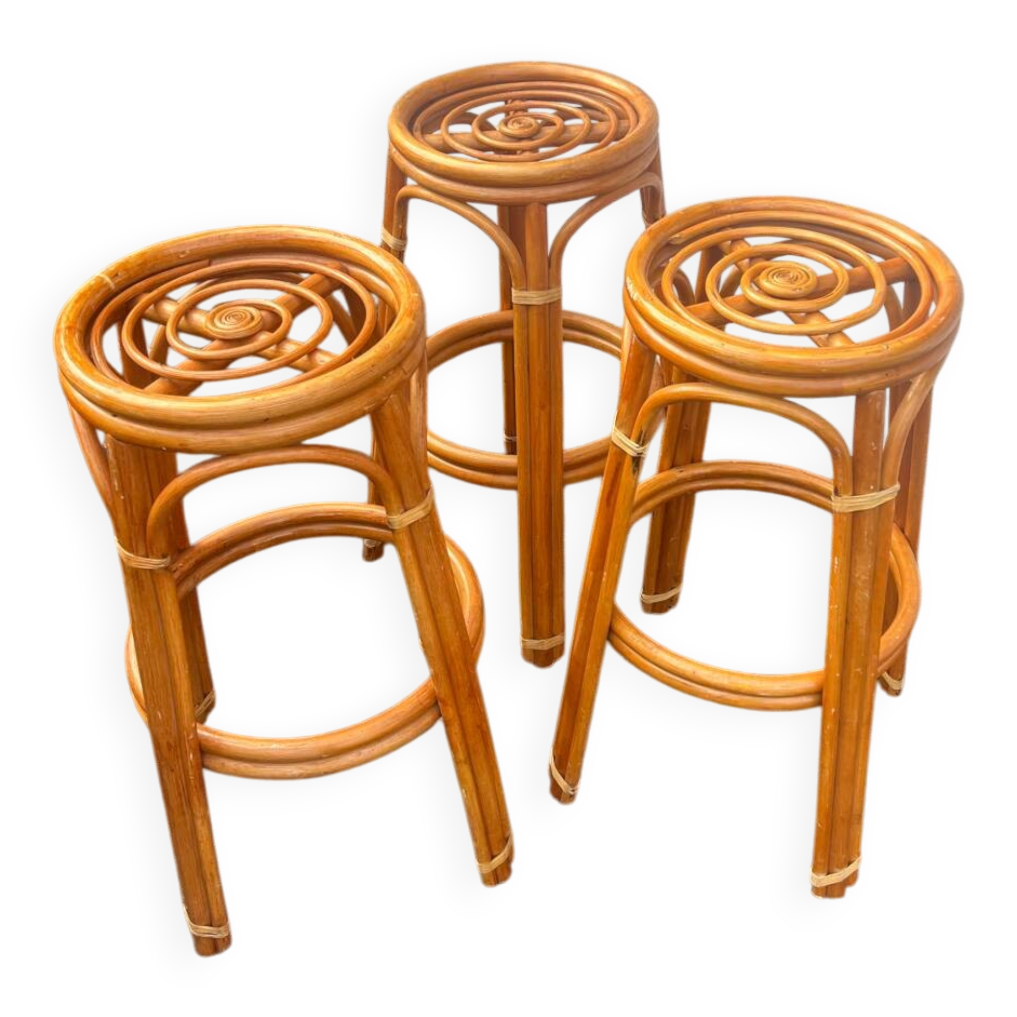 3 vintage rattan stools from the 70s