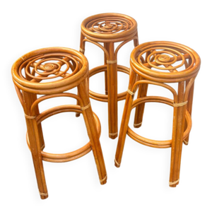3 tabourets en rotin
