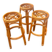 3 vintage rattan stools from the 70s