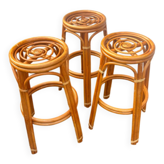 3 vintage rattan stools from the 70s