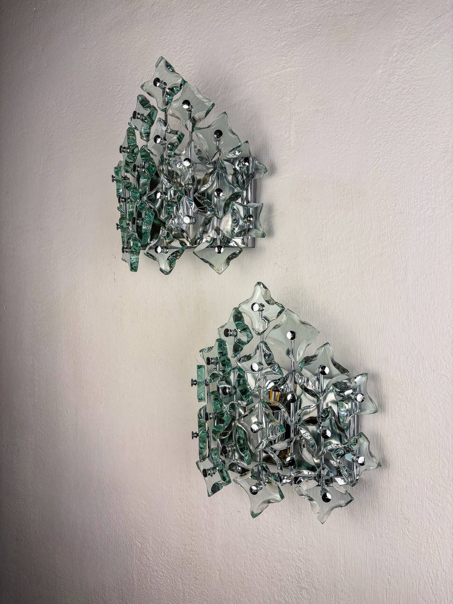 Pair of Murano cut glass wall sconces, Italy, 1970s