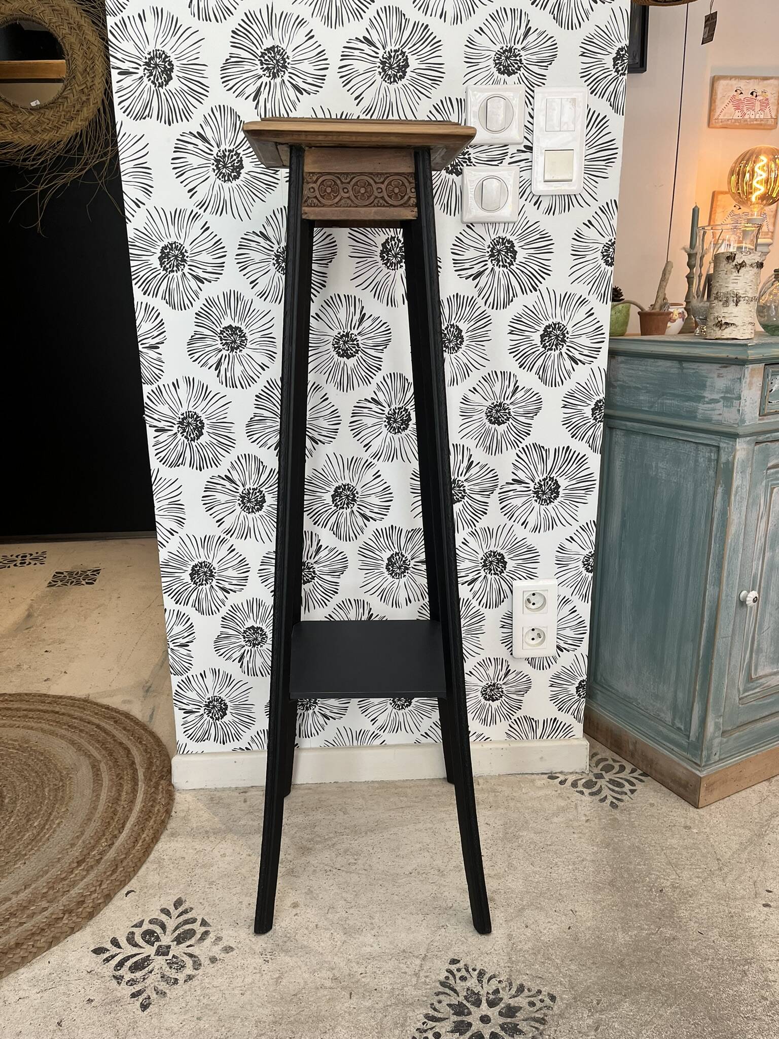 Wood and marble stool