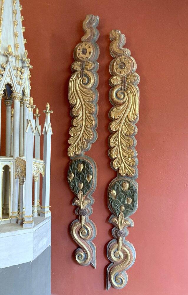 18th Century Italian Handcarved Polychrome Painted Pilaster Friezes, Set of 2