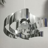 Curved stainless steel hanging lamp, Space Age, 1970