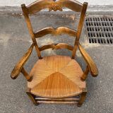 Provencal office chair in solid wood and straw