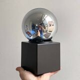 Mid Century Philips table lamp, silver mirror bulb cube light