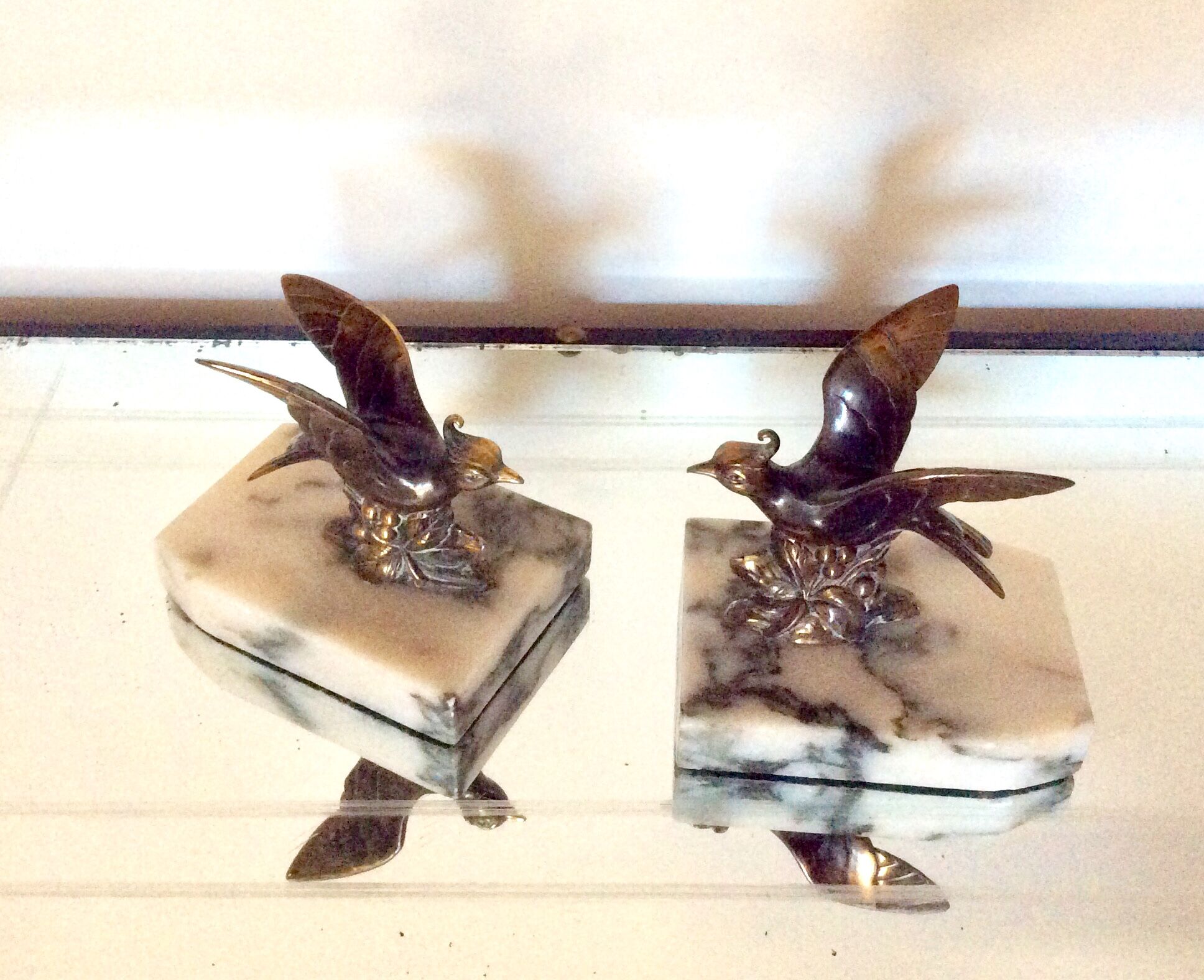Paire de serre livres oiseaux art deco
