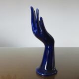 Signed blue ceramic soliflore hand