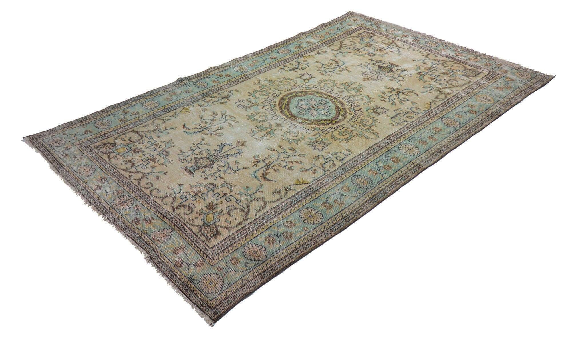 Vintage Turkish Carpet Medallion Beige Green 314 x 188 cm