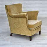1960s, Danish armchair, honey-yellow furniture velour, original condition.