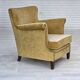 Fauteuil danois des années 1960, velours d'ameublement jaune miel, état d'origine.