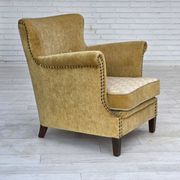 1960s, Danish armchair, honey-yellow furniture velour, original condition.