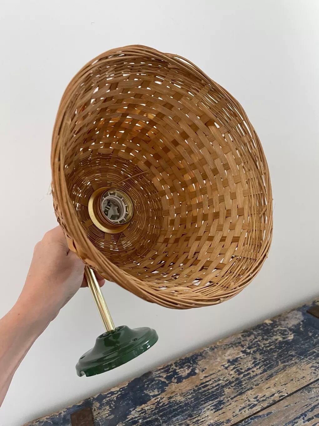 Vintage wall lamp in electrified rattan to new