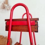 Small piece of furniture - boarding school type bedside table wood red metal