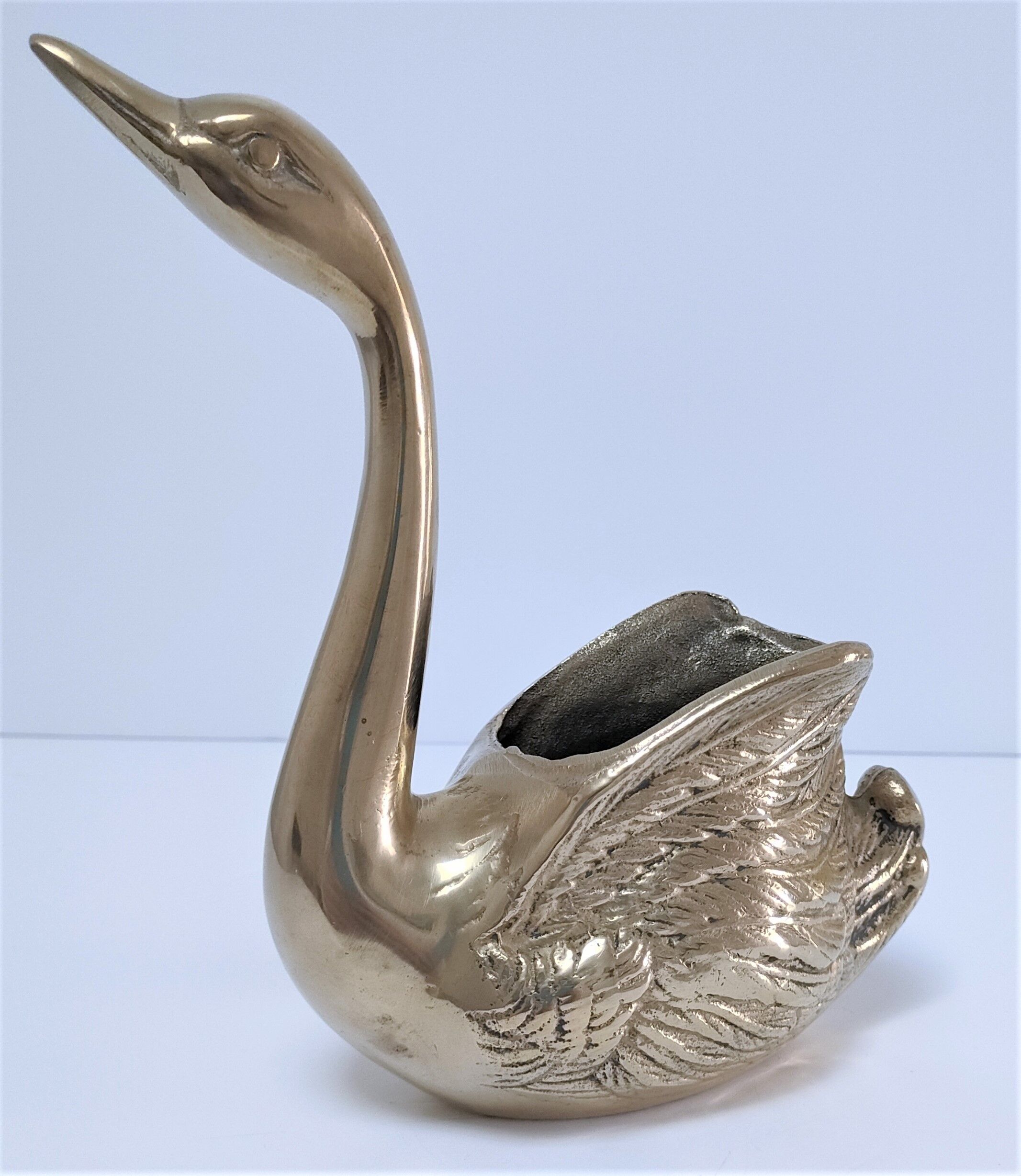 Zoomorphic solid brass swan pen holder